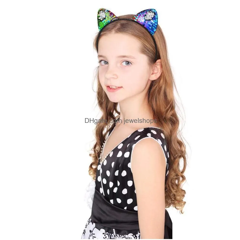Headbands 12 Pcs Sequin Cat Ears Headband Shiny Ear Hair Hoops Cute Bling Kitty Hairband Accessories For Girls Women D Drop Delivery J Dhnwc