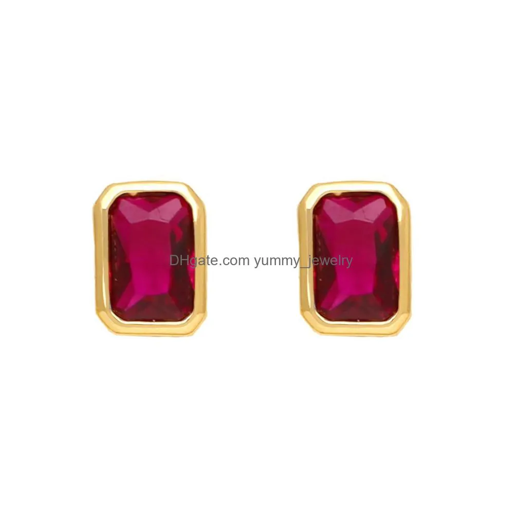 Stud Voleaf Colorf Rectangar Zircon Stud Earrings Sweet Simple Versatile Small And Delicate Jewelry For Women Vea101 Drop Delivery Jew Dhhz8