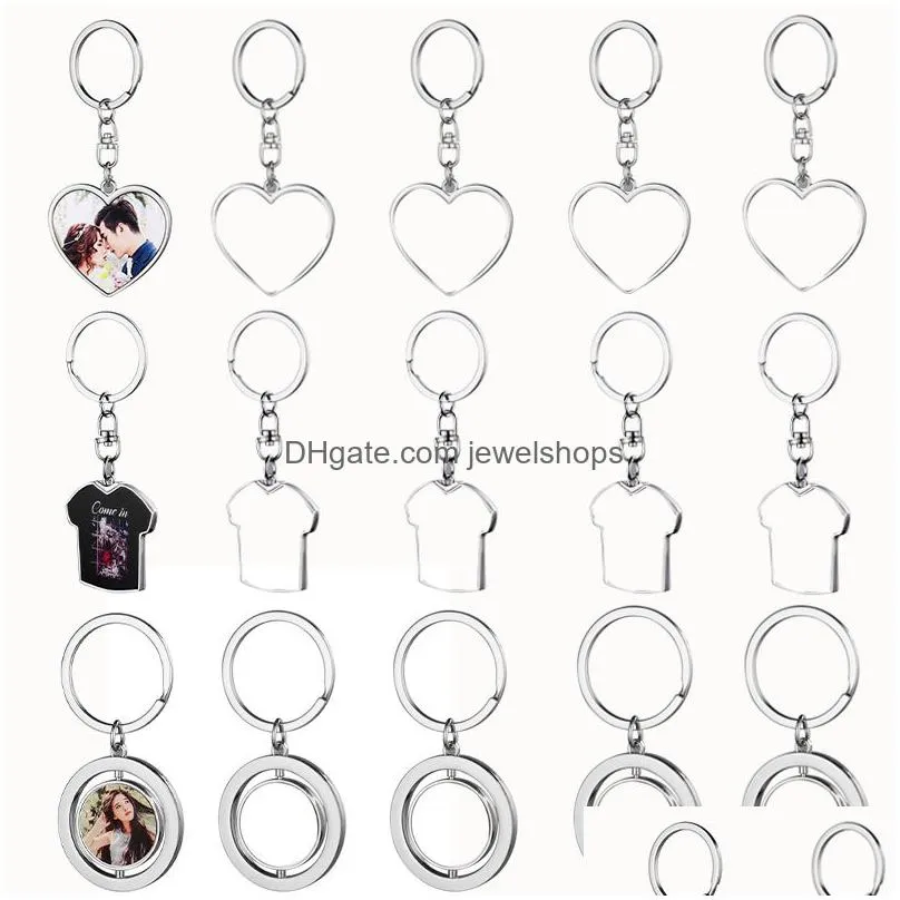 Key Rings Diy Sublimation Blank Keychain Ring Round Heart Rec Pendant Kids Lover Gift Double-Sided Heat Transfer Printing Po Personali Dh8Bt