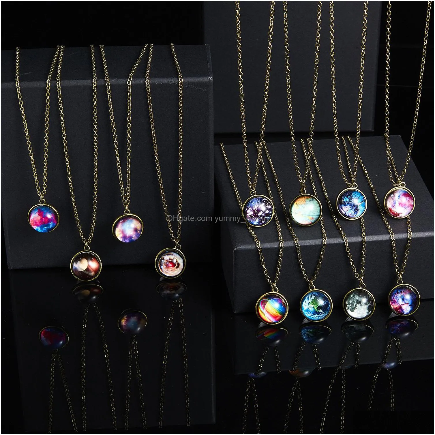 Pendant Necklaces Voleaf Fancy Starry Moon Earth Planet Pendant Necklace Round Glowing In The Dark Glass Ball Women Jewelry For Girl G Dh5F9