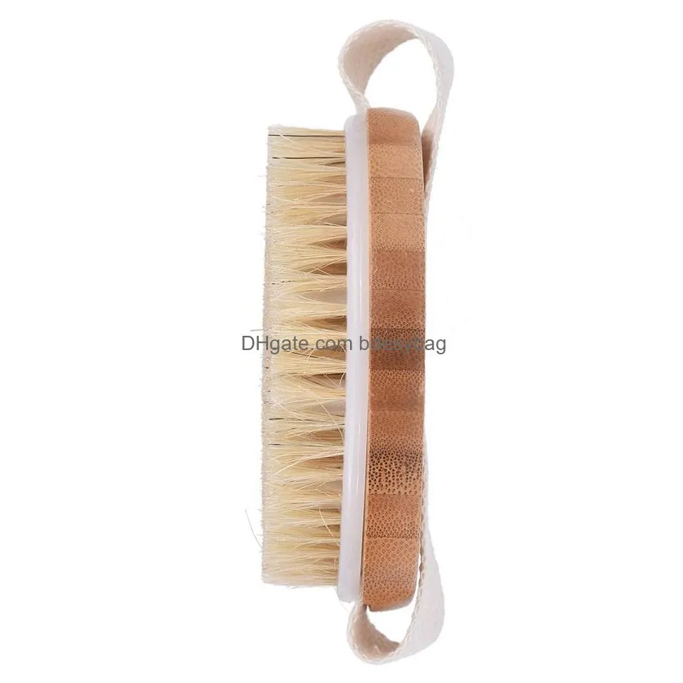 cellulite circulation massage brush with natural bristles round bamboo shower body bath brush for wet or dry brushing back w0283