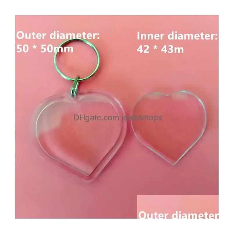 Key Rings 50 Pcs Heart Shaped Diy Acrylic Blank Picture Frame Keychains Transparent Insert Po Pendant Key Ring Jewelry Drop Delivery J Dhwrm