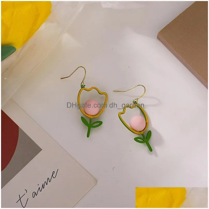 dangle chandelier vsnow korean fashion plant tulip hook earrings for women unique design hollow out green leaf jewelry pendientes