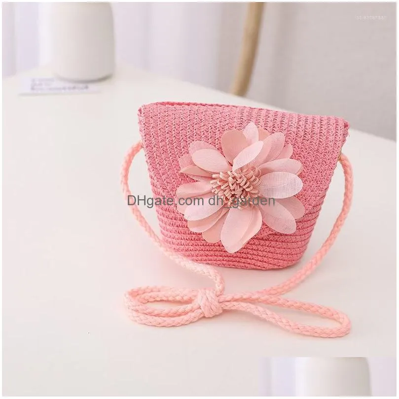 berets children summer straw hat girls floral sun cap bag for kids outdoor beach girl cute breathable baby