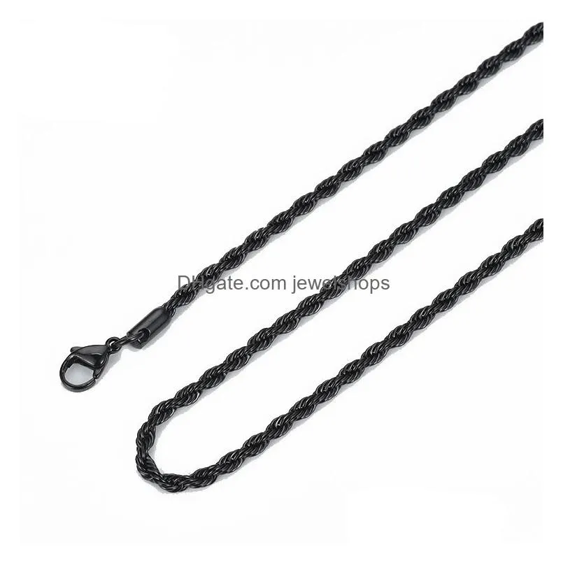 Chains Black Twisted Rope Chains Not Fade Mens 304 Stainless Steel Basic Punk Choker Necklace For Women Fashion Design Hip Hop Jewelry Dhocs