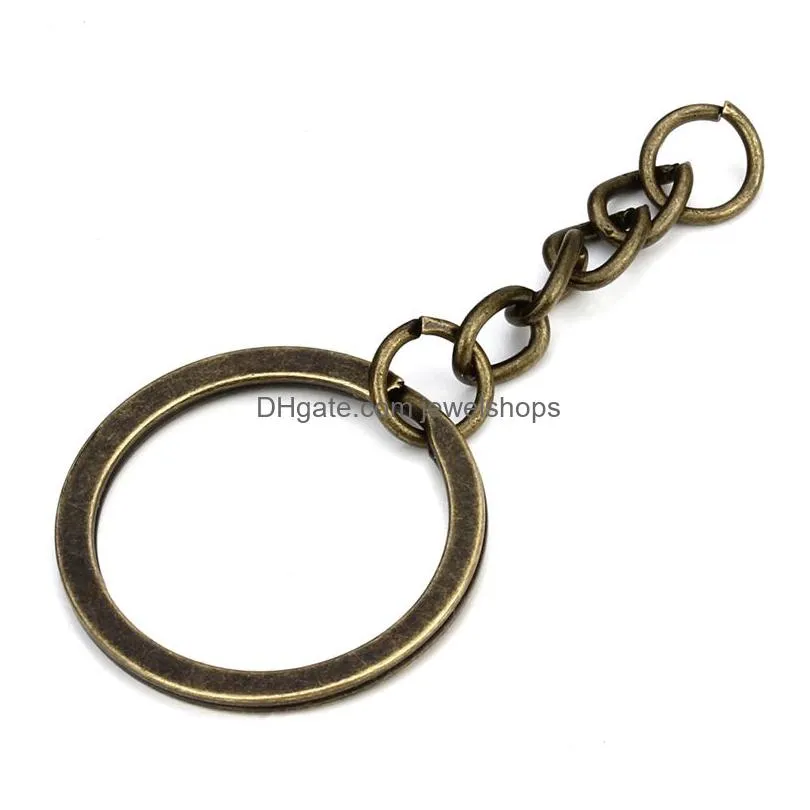 Key Rings 28Mm Gold Key Ring Keychain Round Split Rings With Short Chain Rhodium Bronze Keyrings Women Men Diy Jewelry Making Chains D Dhzsc