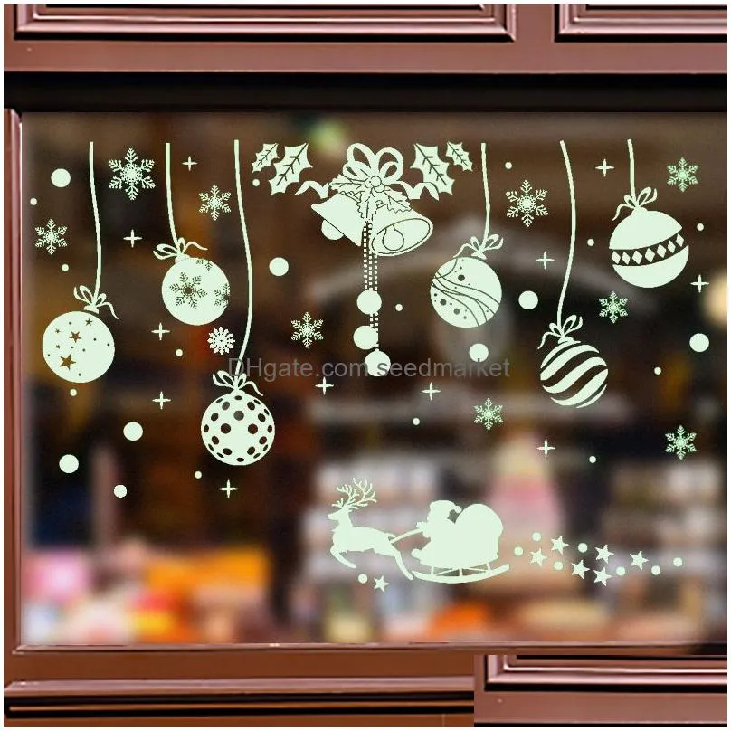wall stickers 2pcs christmas window elk snowflake luminous for home shop ornaments xmas year decor noel gifts 220919