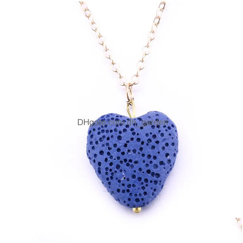 Pendant Necklaces Fashion Gold Plated 5 Colors Love Heart Lava Stone Necklace Aromatherapy Essential Oil Diffuser For Women Dhgarden Dh0Uh