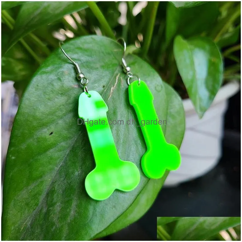 dangle chandelier funny men penis shape green acrylic drop earrings for female exaggerated brincos women night club party jewelry