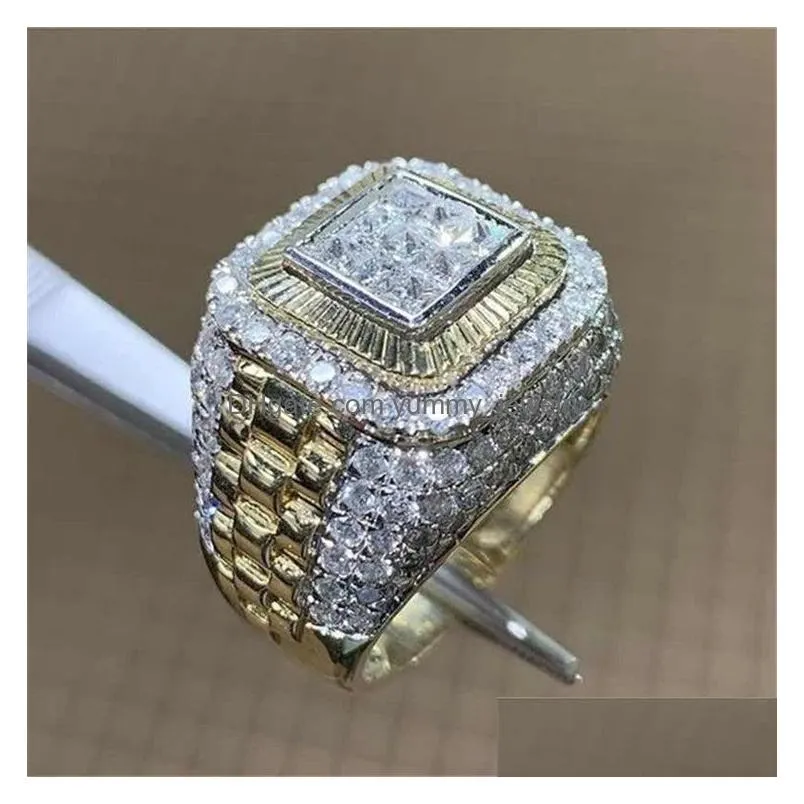 Solitaire Ring Voleaf Hip Hop Jewelry Alloy Chunky Women Men Rings Bling Fl Set Zircon Cz Christian Gold Plated Oem Engagement Vrg116 Dh3Jx