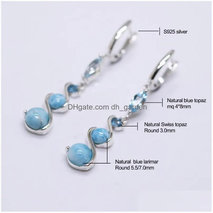 dangle chandelier mh natural blue larimar and topaz gemstone padlock earring 925 sterling silver fine jewelry gift party lady 