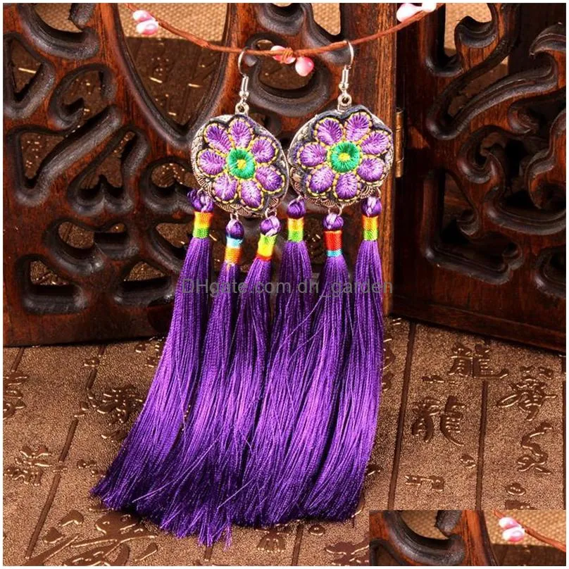 dangle chandelier yesucan vintage embroidery big flower 3layer drop earrings ethnic bohemia hanging long tassel earring women charm