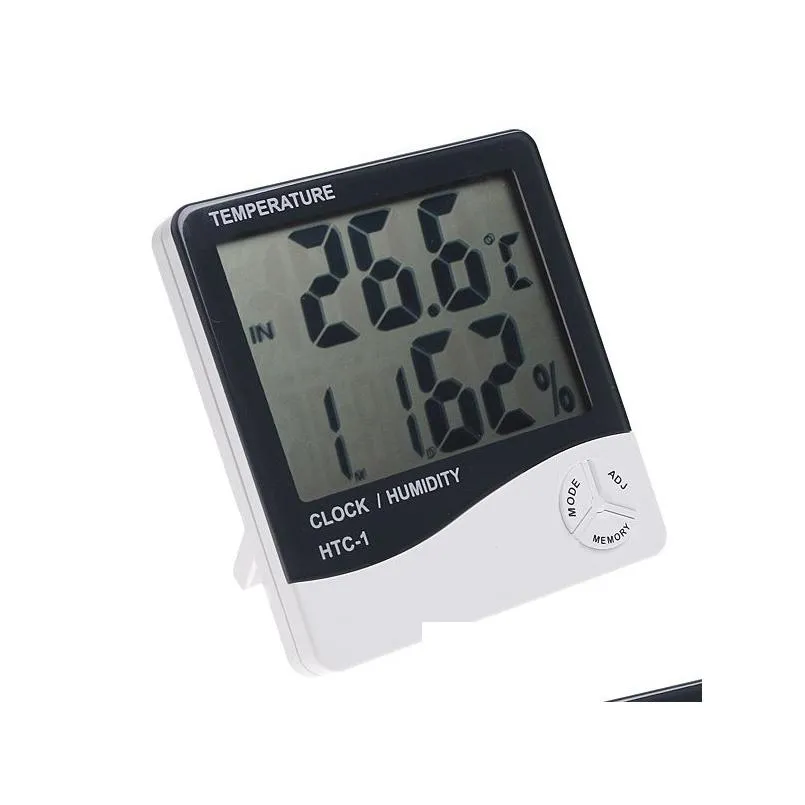 Moisture Meters Wholesale Mti-Function Htc-1 Digital Lcd Temperature Humidity Hygrometer Thermometer Clock Meter With Calendar Drop De Dhaiq