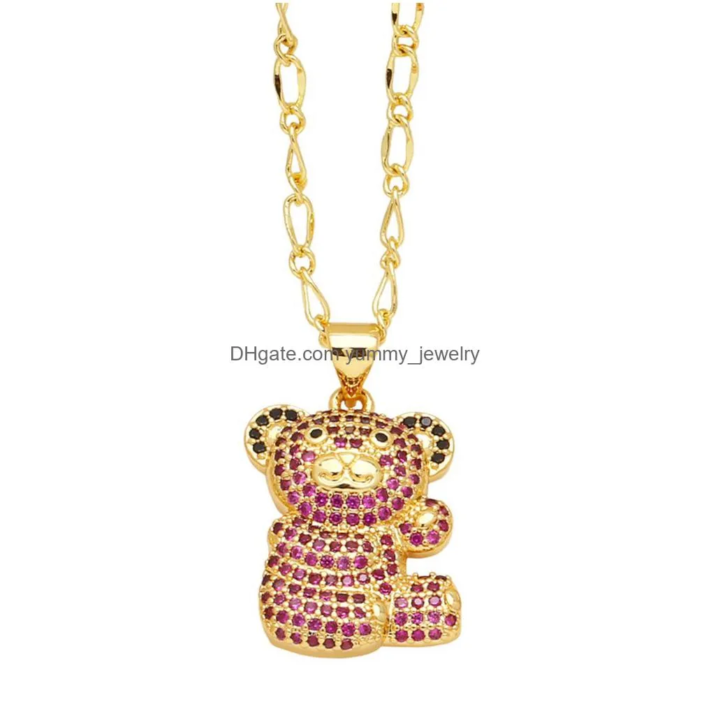 Pendant Necklaces Zircon Small White Bear Necklace For Women Copper Gold Plated Cute Animal Jewelry Collares Para Mujer Oson Drop Deli Dhlep