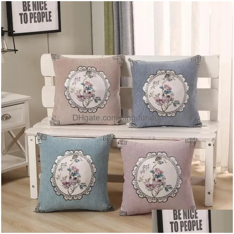 Cushion/Decorative Pillow Cushion/Decorative Pillow American Country Style Cushion Er Embroidery Flower Decorative Pillows Home Office Dhc0K