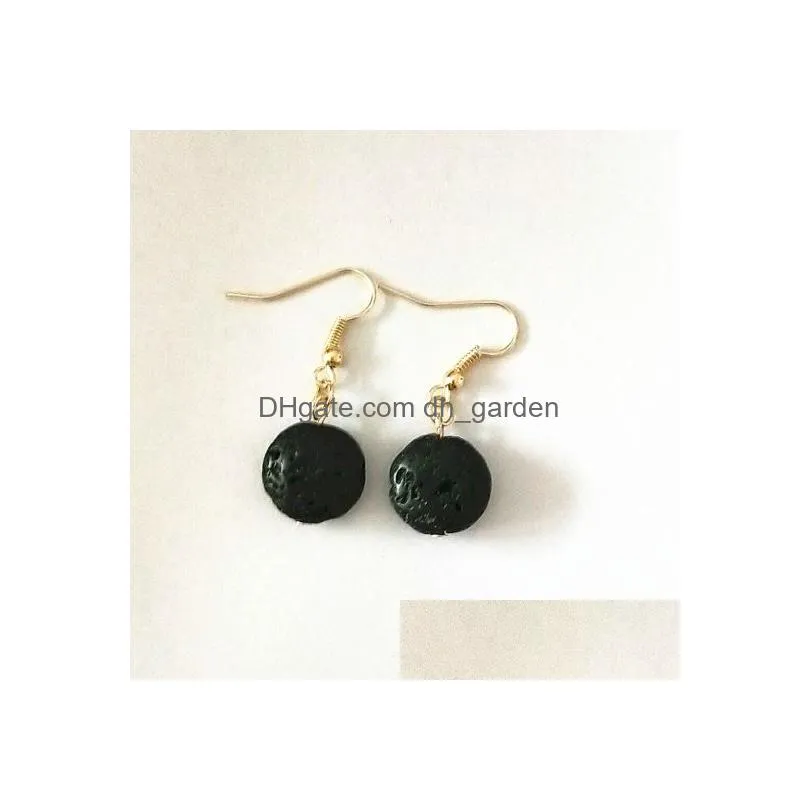 Dangle & Chandelier Round Black Lava Stone Earrings Necklace Diy Aromatherapy Essential Oil Diffuser Dangle Earings Jewelry Dhgarden Dhriw