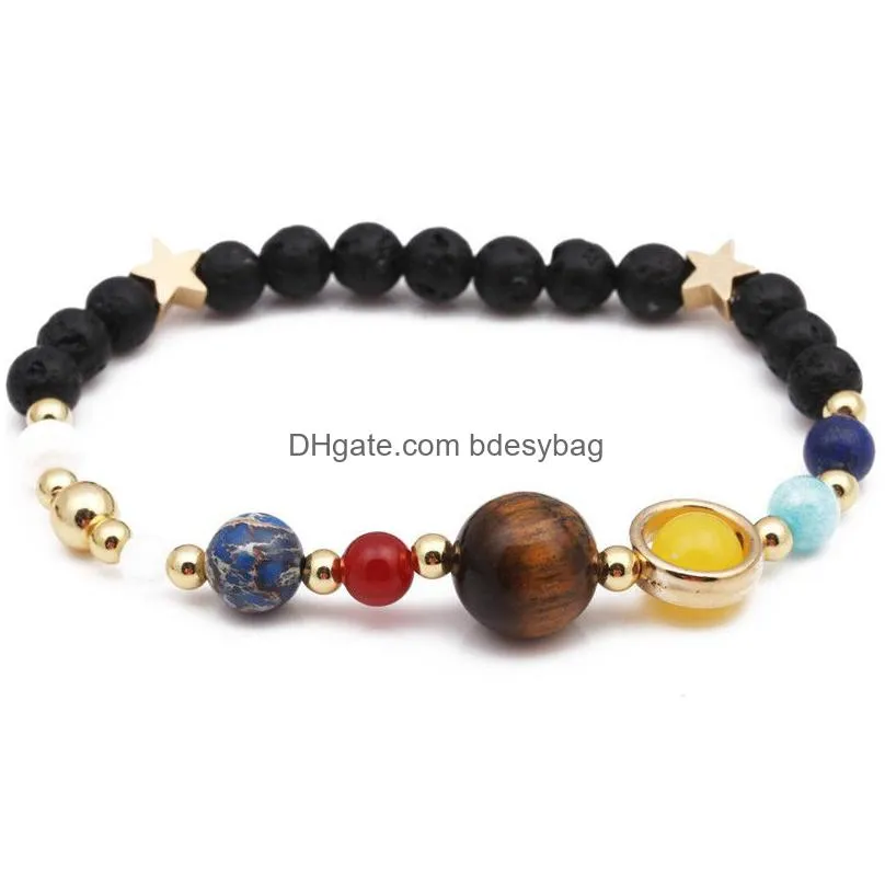 Charm Bracelets Fashion Galaxy The Eight Planets In Solar System Guardian Star Natural Stone Lava Turquoise Beads Bracelet Bangle For Dhjlu