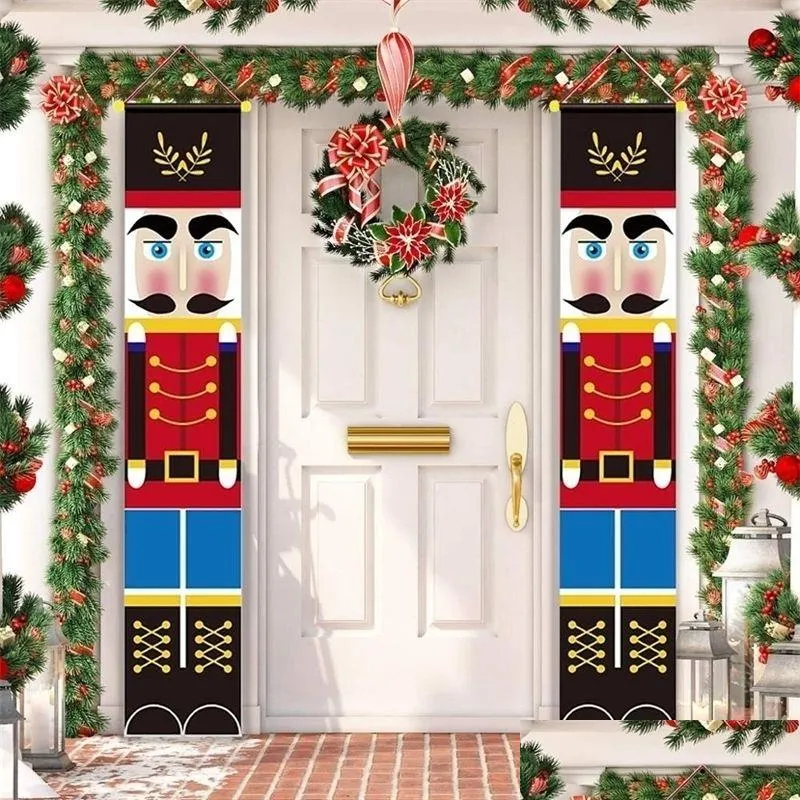 Nutcracker Soldier Christmas Banner Decor For Home Holiday Merry Door Happy Year Y201020