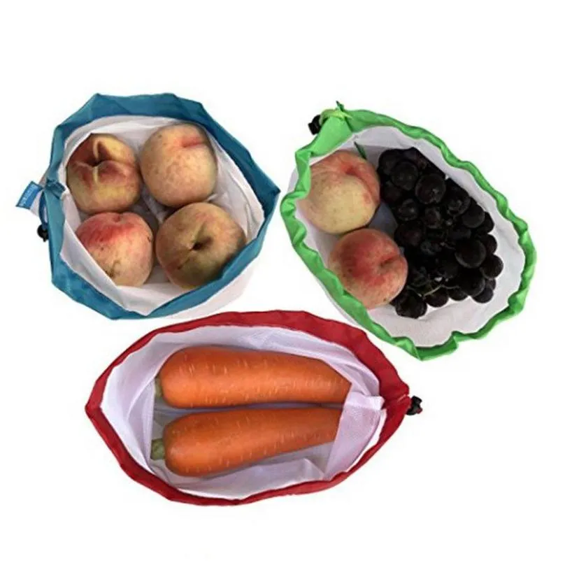 Storage Bags Reusable Mesh Produce Bags Premium Washable Eco Friendly For Grocery Shop Storage Fruit Vegetable 20Sets Drop Delivery Ho Dh8Er