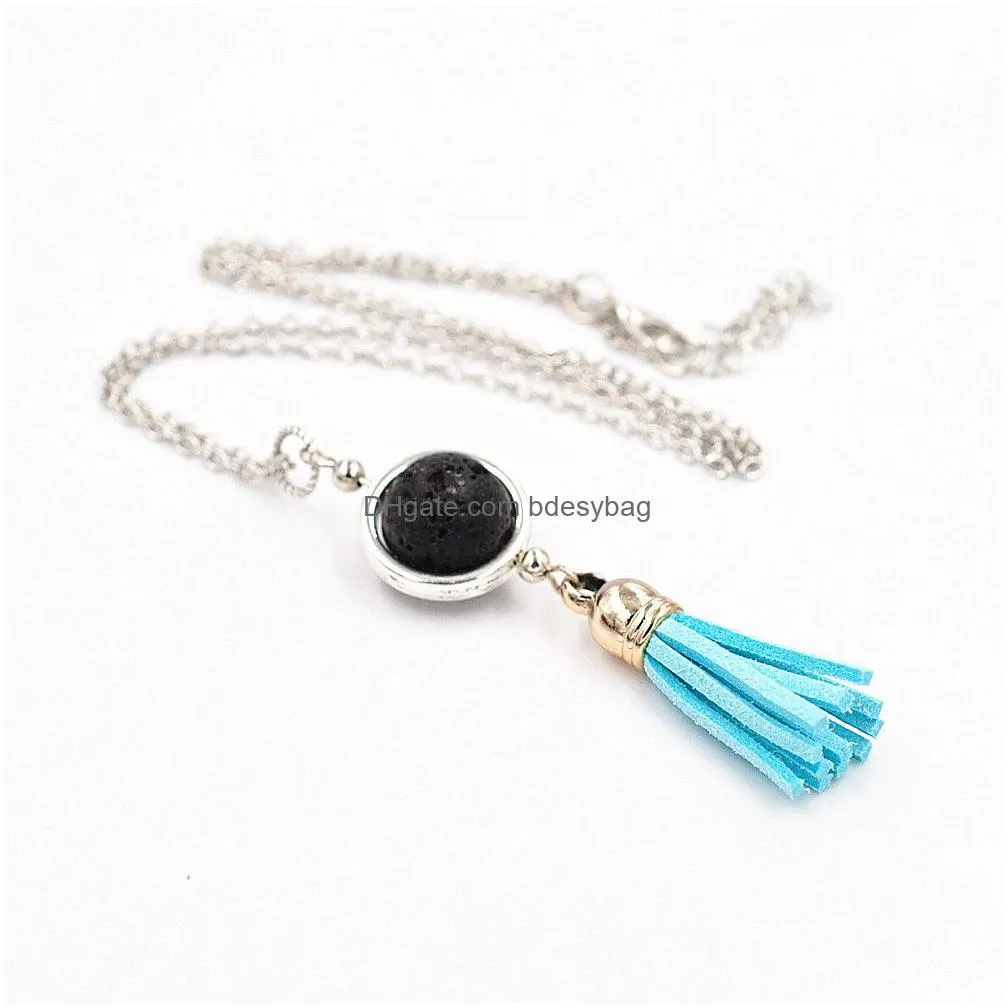 Pendant Necklaces 3Styles 14Mm Lava Stone Bead Moon Necklace Volcanic Rock Aromatherapy Essential Oil Diffuser For Women Jewelry Drop Dhwcj