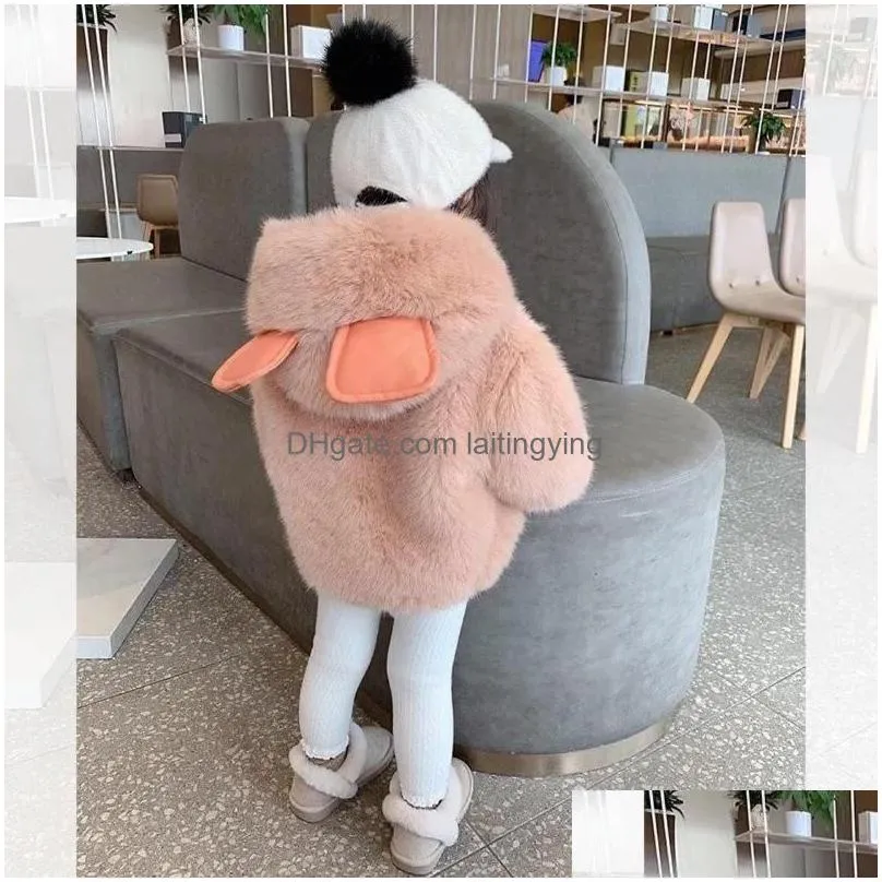 jackets 2023 winter baby girls fur hooded coat korean version kids thicken sweaters undershirt children solid color outwear jacket