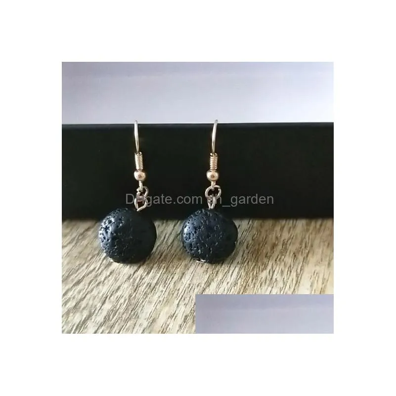 Dangle & Chandelier Round Black Lava Stone Earrings Necklace Diy Aromatherapy Essential Oil Diffuser Dangle Earings Jewelry Dhgarden Dhriw