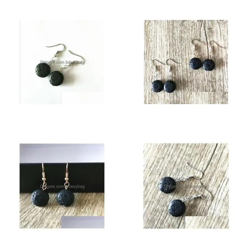 Dangle & Chandelier Round Black Lava Stone Earrings Necklace Diy Aromatherapy  Oil Diffuser Dangle Earings Jewelry Drop Deliv Dhylh