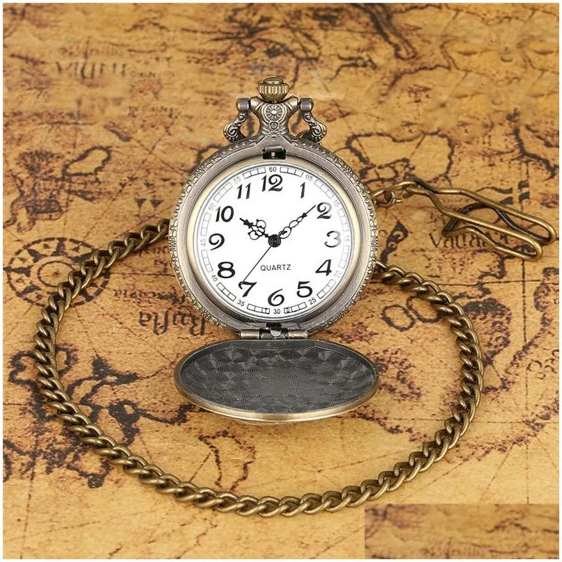 Pocket Watches Vintage Bronze Fishing Angling Design Quartz Pocket Watch For Men And Women Pendants Chain Gift Present Drop Delivery W Dh1Vy