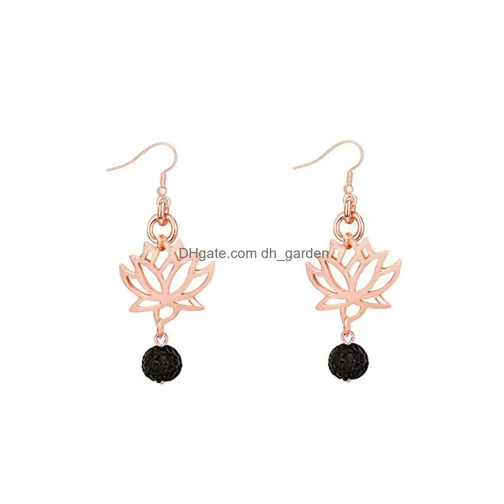 Dangle & Chandelier 6Styles Sier Gold Color Black Lava Stone Lotus Earrings Diy Aromatherapy Essential Oil Diffuser Dangle E Dhgarden Dhck8