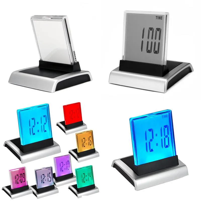 Desk & Table Clocks 7-Color Change Led Digital Lcd Alarm Clock Thermometer Drop Delivery Home Garden Home Decor Clocks Dhnnq