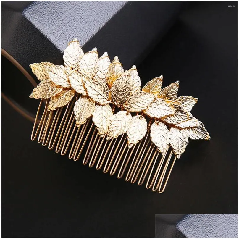 Hair Clips Elegant Wedding Combs Bride Jewelry Gold Color Alloy Leaves Hairpins Side Flower Crown For Bridal Accessory
