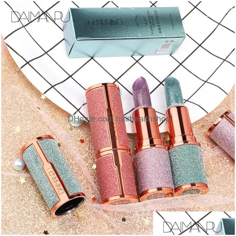 Lipstick Glitter Matte Lipstick Waterproof Long Lasting Temperature Change Diamond Non Stick Red Pink Lip Tint Makeup Cosmetic Drop De Dh0Dj