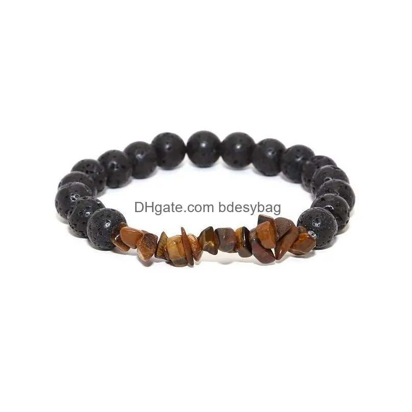 Charm Bracelets Natural Gem Stone Bracelet Irregar Crystal Stretch Chip Quartz Amethyst Beads Lava Bracelets Bangles For Drop Delivery Dh8M0