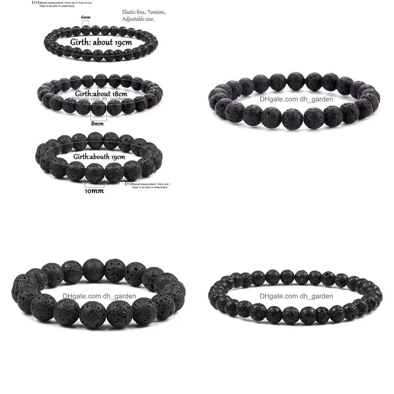 Charm Bracelets 6Mm 8Mm 10Mm Black Volcanic Lava Stone Bracelets Aromatherapy  Oil Diffuser Bracelet For Women Men Dhgarden Dhk1E