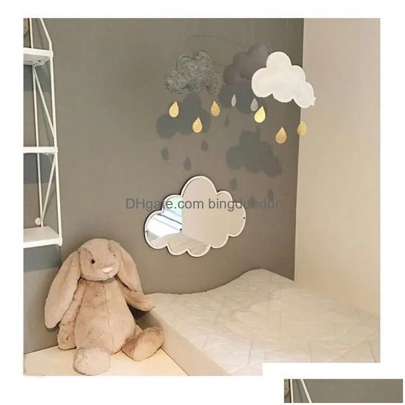 Wall Stickers Wall Stickers Ins Nordic Wooden Crown Cloud Ice Cream Stars Cat Children Acrylic Decorative Mirror Home Decoration Art T Dhhn6