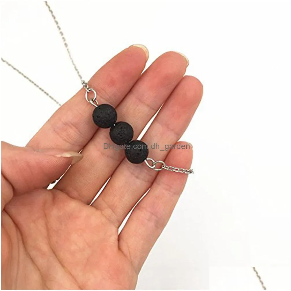 Pendant Necklaces Sier Gold Color Black Lava Stone Bead Necklace Volcanic Rock Aromatherapy  Oil Diffuser For Women Dhgarden Dhso3