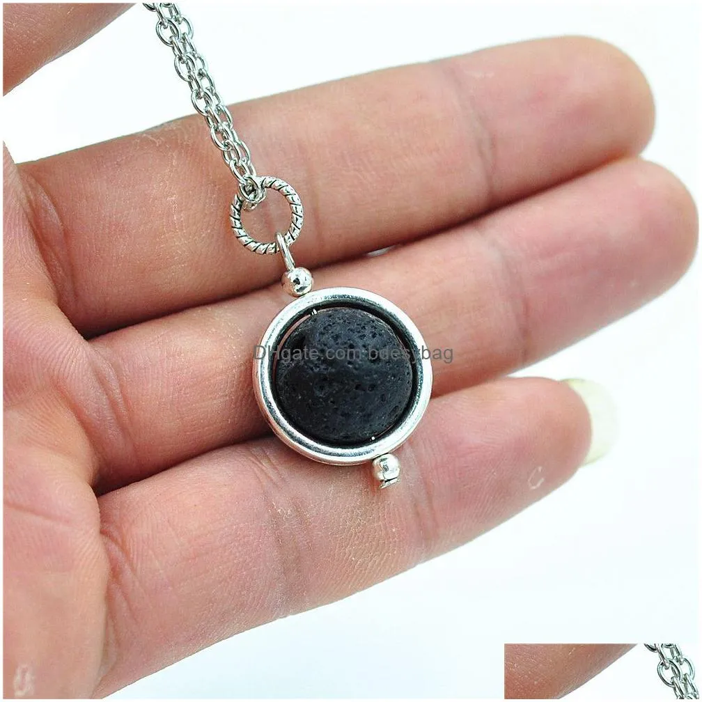 Pendant Necklaces 3Styles 14Mm Lava Stone Bead Moon Necklace Volcanic Rock Aromatherapy Essential Oil Diffuser For Women Jewelry Drop Dhwcj