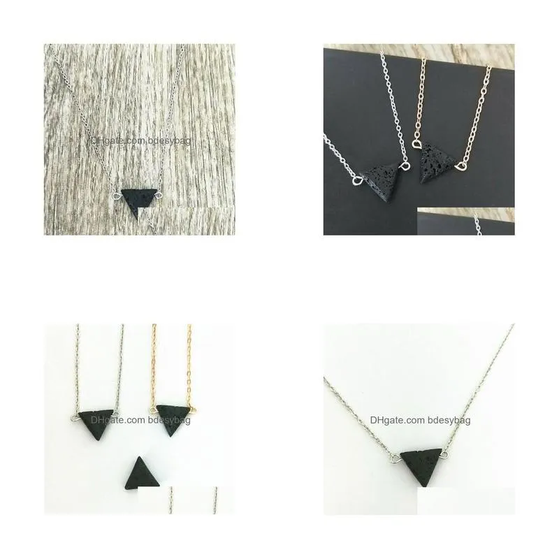 Pendant Necklaces Fashion Sier Gold Color Triangle Lava Stone Necklace Volcanic Rock Aromatherapy Essential Oil Diffuser For Women Jew Dhwmr
