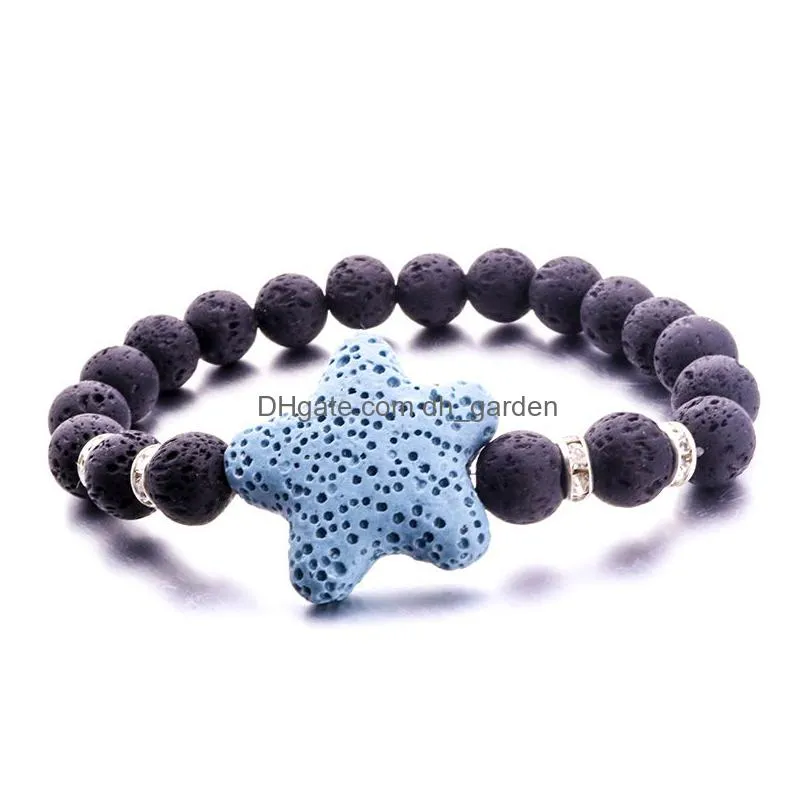 Charm Bracelets 8Mm Black Lava Stone 25Mm Starfish Charm Bracelet Aromatherapy Essential Oil Diffuser For Drop Delivery Jewel Dhgarden Dhkxm