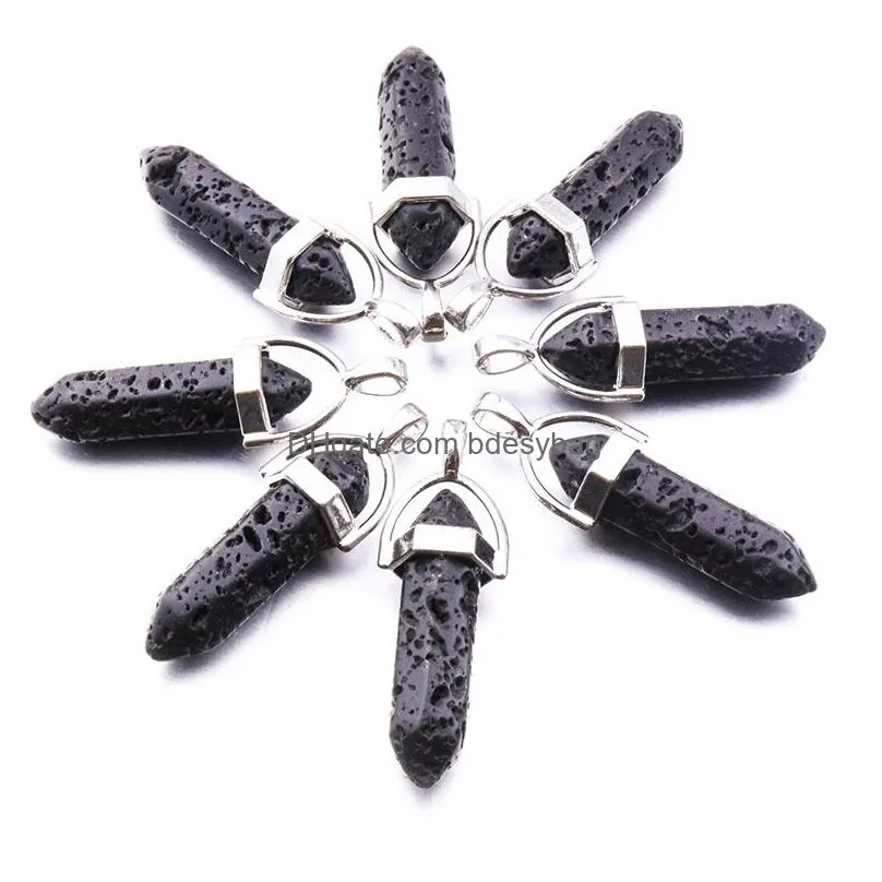Pendant Necklaces Hexagonal Prism Black Lava Stone Necklace Aromatherapy Essential Oil Per Diffuser Pendant Jewelry Drop Delivery Jewe Dhvs1
