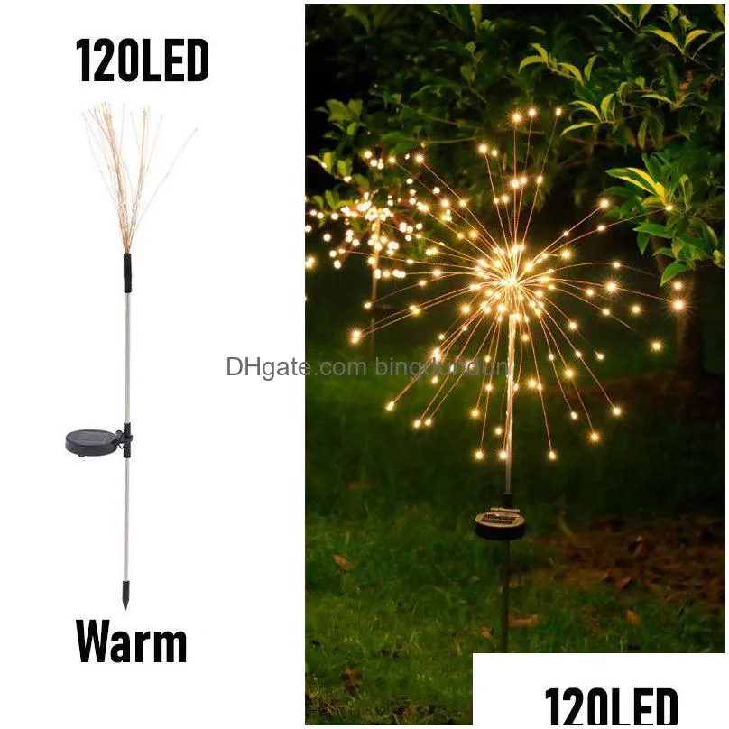 Garden Decorations Garden Decorations Led Solar Power Firework Lights Decoration Fairy Waterproof Outdoor Dandelion Lawn Lamp For Pati Dhgdi