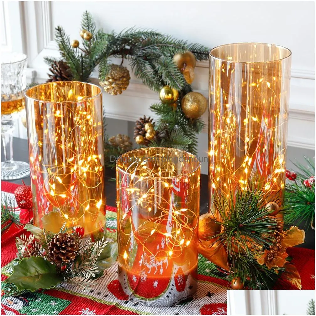 Candles Candles 3Pcs Glass Flameless Led Battery Powered Fairy Light Table Lamp With 8 Key Remote Control Christmas Home Decor 230111 Dhqyd