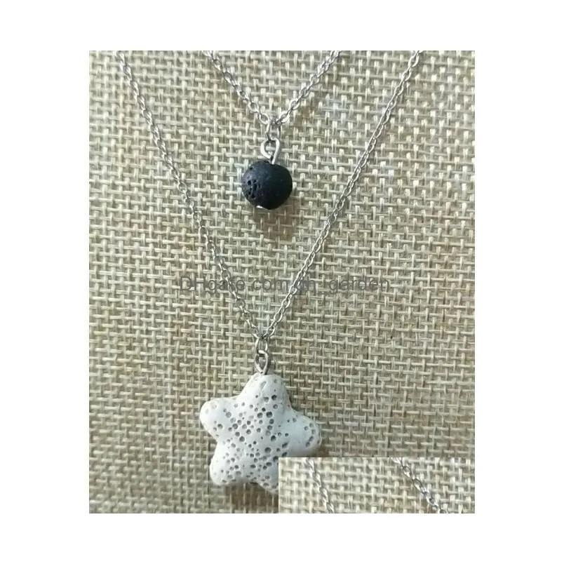 Pendant Necklaces Fashion Starfish Lava Stone Mtilayer Necklace Volcanic Rock Aromatherapy Essential Oil Diffuser For Women Dhgarden Dhm7R