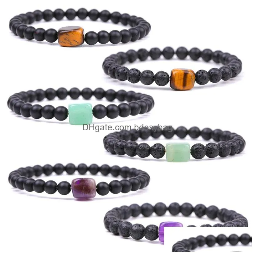 Charm Bracelets Natural Stone Chakra Bracelet 6Mm Lava Tigers Eye Amethyst Bead Bracelets Women Man Jewelry Drop Delivery Jewelry Brac Dh5Pp