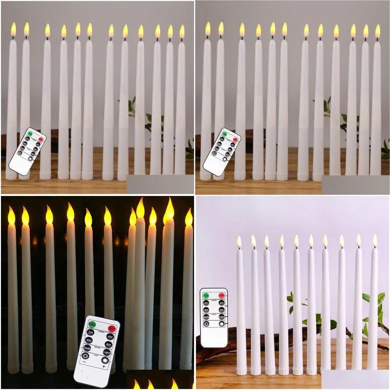 candles 12pcs yellow flickering remote led candles plastic flameless taper candles bougie for dinner party decoration