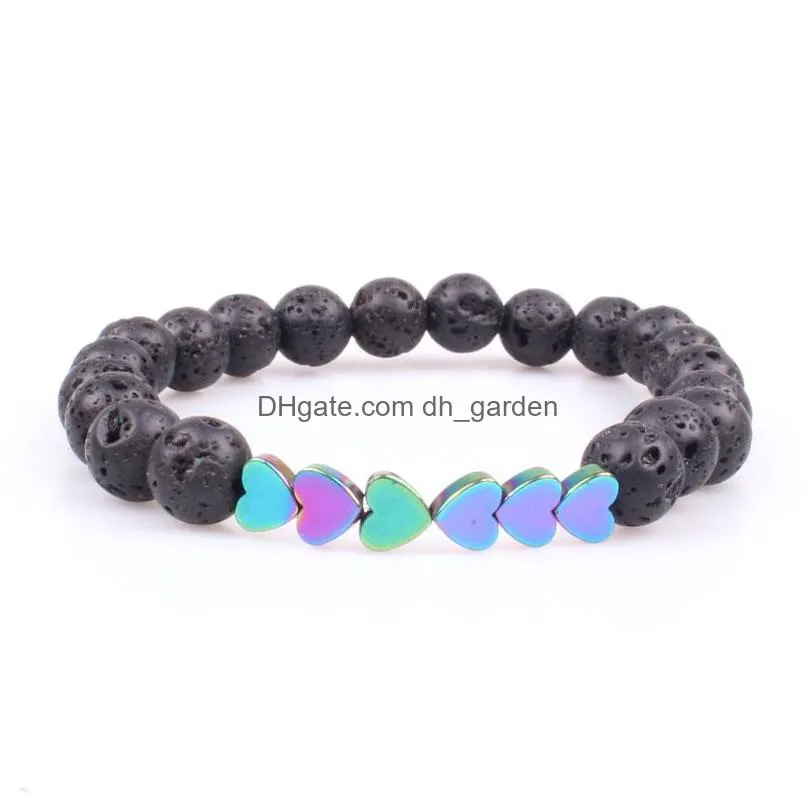 Charm Bracelets 8Mm Natural Lava Stone Heart Love Bead Bracelet Diy Volcano Essential Oil Diffuser For Women Men Jewelry Dro Dhgarden Dhs6M