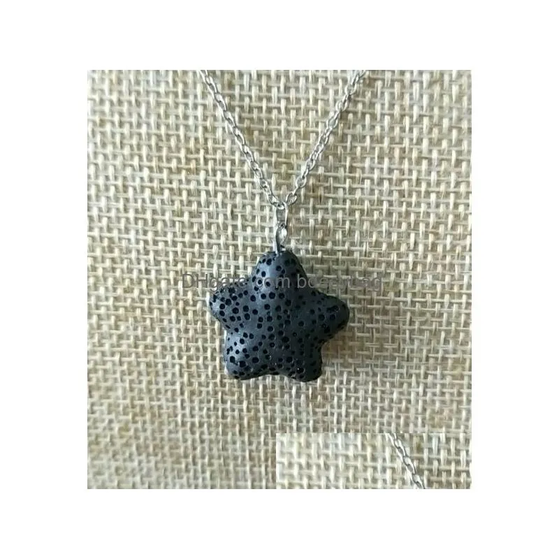 Pendant Necklaces Fashion Sier Color Starfish Lava Stone Necklace Volcanic Rock Aromatherapy  Oil Diffuser For Women Jewelry Dhu8E