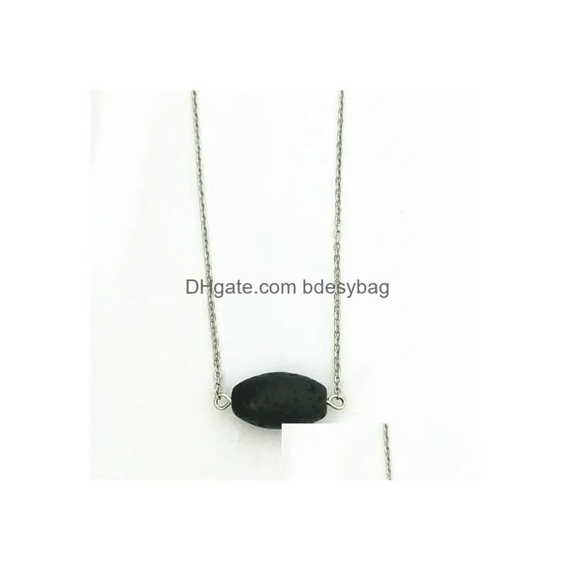 Pendant Necklaces Fashion Sier Gold Color Lucky Bead Lava Stone Necklace Volcanic Rock Aromatherapy  Oil Diffuser For Women J Dhorl