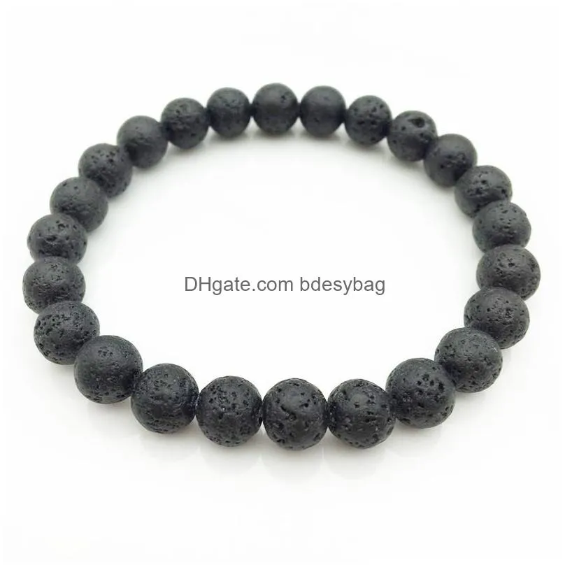 Charm Bracelets Fashion 8Mm Natural Black Lava Stone Bead Bracelet Aromatherapy Essential Oil Diffuser For Women Men Drop Delivery Jew Dhbtn