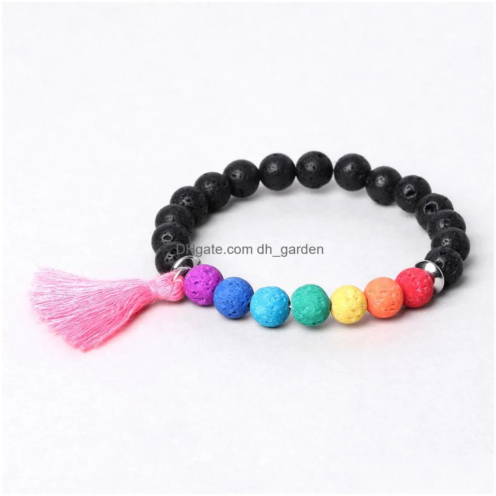 Charm Bracelets Natural Lava Stone Bead 7 Chakra Bracelet Diy Volcano Essential Oil Diffuser For Women Jewelry Drop Delivery Dhgarden Dhdht